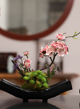 中式家居装饰仿真梅花花艺摆件餐桌花电视柜摆设腊梅假花绢花