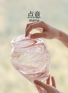 花瓶高级感琉璃粉色晕染新中式大肚复古中古花器绝美法式小众ins