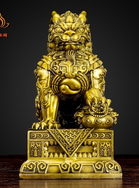 纯黄铜聚财纳福麒麟摆件一对客厅办公室玄关酒柜招财桌面装饰礼品