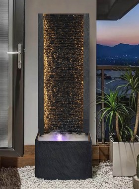 现代中式大型文化石水幕墙客厅落地摆件水景流水墙屏风喷泉鱼缸