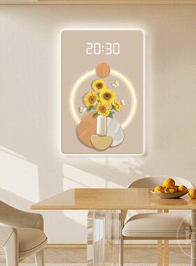 花卉插花夜光电子钟表挂钟客饭厅电视墙装饰画LED灯光表挂墙时钟