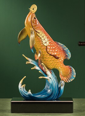 铜鱼摆件旺财聚财金龙鱼高端大气客厅酒柜办公室桌面书房装饰礼品