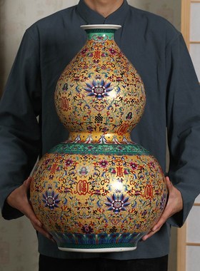 威弗列德福寿葫芦落地摆件家居客厅电视柜玄关景德镇陶瓷器大花瓶
