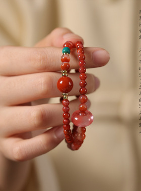 武当山官方真品冰飘南红玛瑙手串双圈转运珠礼物串珠手链女