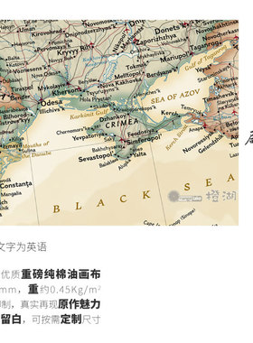 欧洲地图英文版仿古蓝色定制玄关布画芯办公教室大型装饰画背景墙
