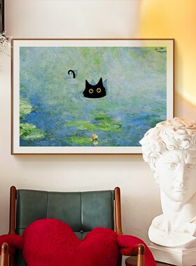 ZOYART小黑猫闯入名画趣味电表箱遮挡装饰画向上翻盖配电箱遮丑画