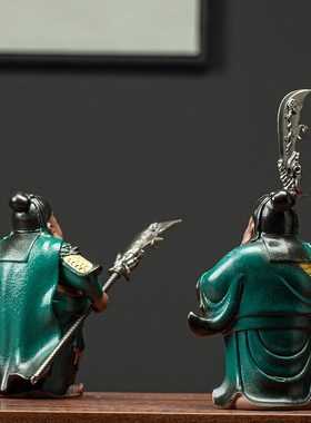 创意紫砂人物摆件关羽关公家居客厅茶室精品茶道茶台茶桌装饰摆设