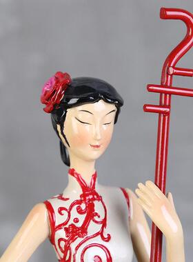 新中式旗袍二胡琵琶乐器仕女装饰摆件中国风家居饰品乔迁新居礼品