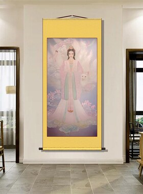 八尾圣狐紫色九尾狐画像卷轴挂画胡家东北出马客厅堂口供奉装饰画