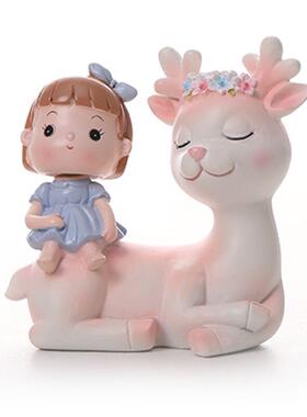 一路平安一鹿有你汽车小前面放在车里放小车摆件摆放装饰品车上的