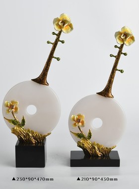 玉石平安扣装饰品酒店别墅客厅玄关酒柜富贵玉兰琵琶书房创意摆件