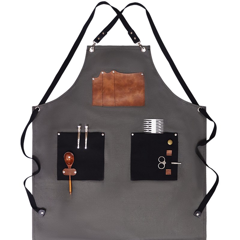 帆布女围裙订制西餐厅调酒师纹身师匠人高级感男士工作服牛仔围腰 - 图3