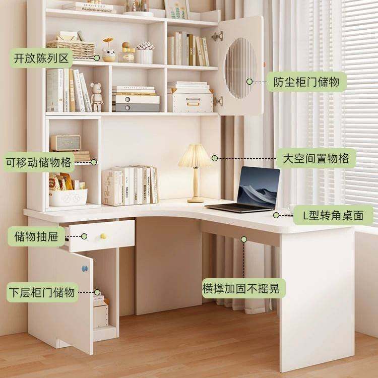 实木书桌书柜一体桌转角学生学习写字桌子家用卧室办公台式电脑桌,淘宝优惠券,粉丝福利购,淘宝优惠卷