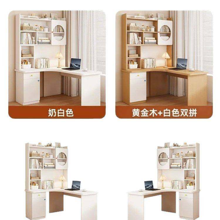 实木书桌书柜一体桌转角学生学习写字桌子家用卧室办公台式电脑桌,淘宝优惠券,粉丝福利购,淘宝优惠卷