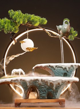 流水摆件循环水假山喷泉悬壶招财鹿生财客厅办公桌面装饰乔迁礼品