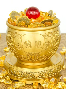 黄铜米缸聚宝盆中式家居西北角办公桌玄关客厅摆件铜缸存钱罐水缸