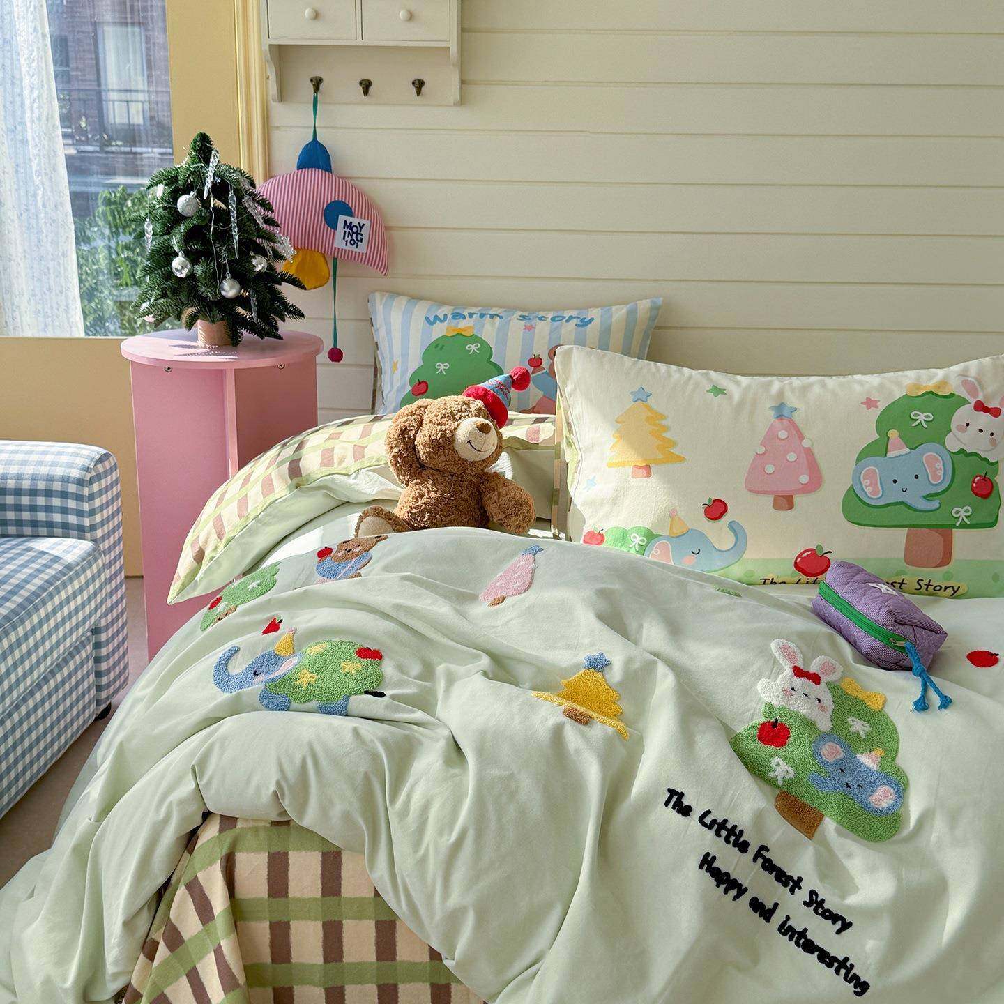 2025新款全棉秋冬磨毛毛巾绣四件套 1.8m床单款四件套 熊兔乐园,淘宝优惠券,粉丝福利购,淘宝优惠卷