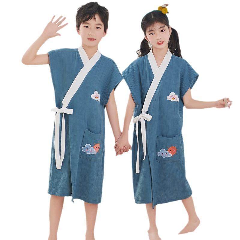 新款春夏季纯棉儿童浴袍纱布斜门襟全棉双层皱纱可穿浴巾一件,淘宝优惠券,粉丝福利购,淘宝优惠卷