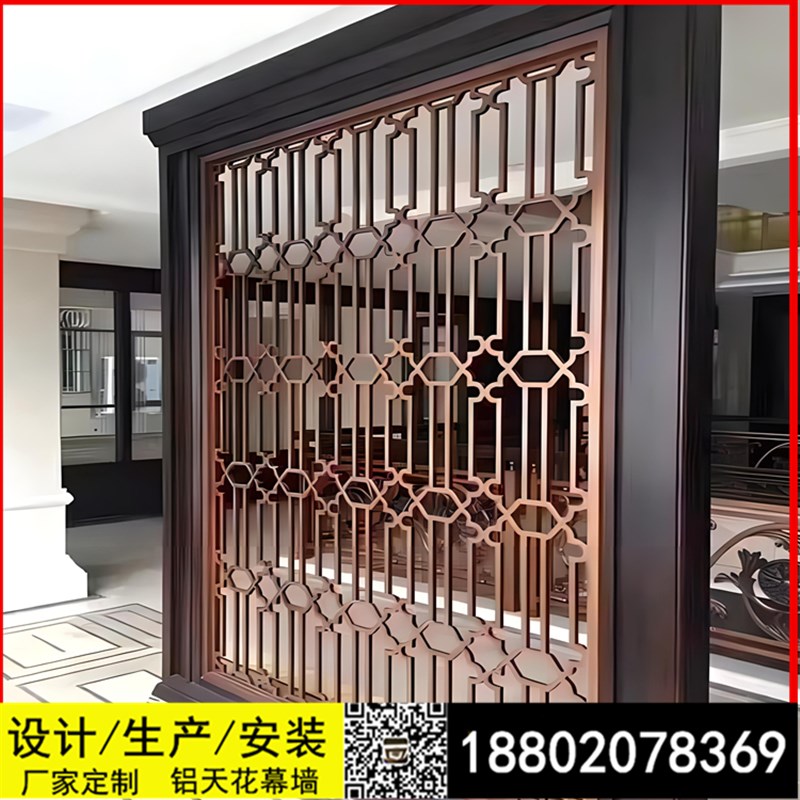 中腾供应铝合金木纹铝窗花格中式窗花方管焊接隔断屏风镂空雕花板 - 图2