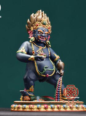 大千善缘 纯铜彩绘3寸11cm黑财神随身小佛像密宗招财铜像小摆件