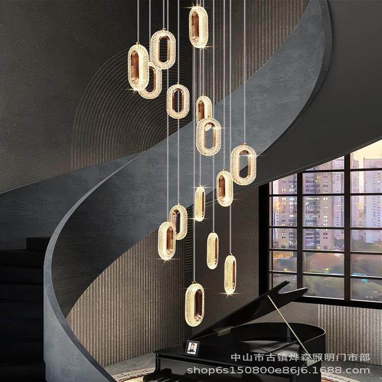 楼约吊灯f现代简别墅复式楼中788空lot旋转楼梯间极简超长方梯框,淘宝优惠券,粉丝福利购,淘宝优惠卷
