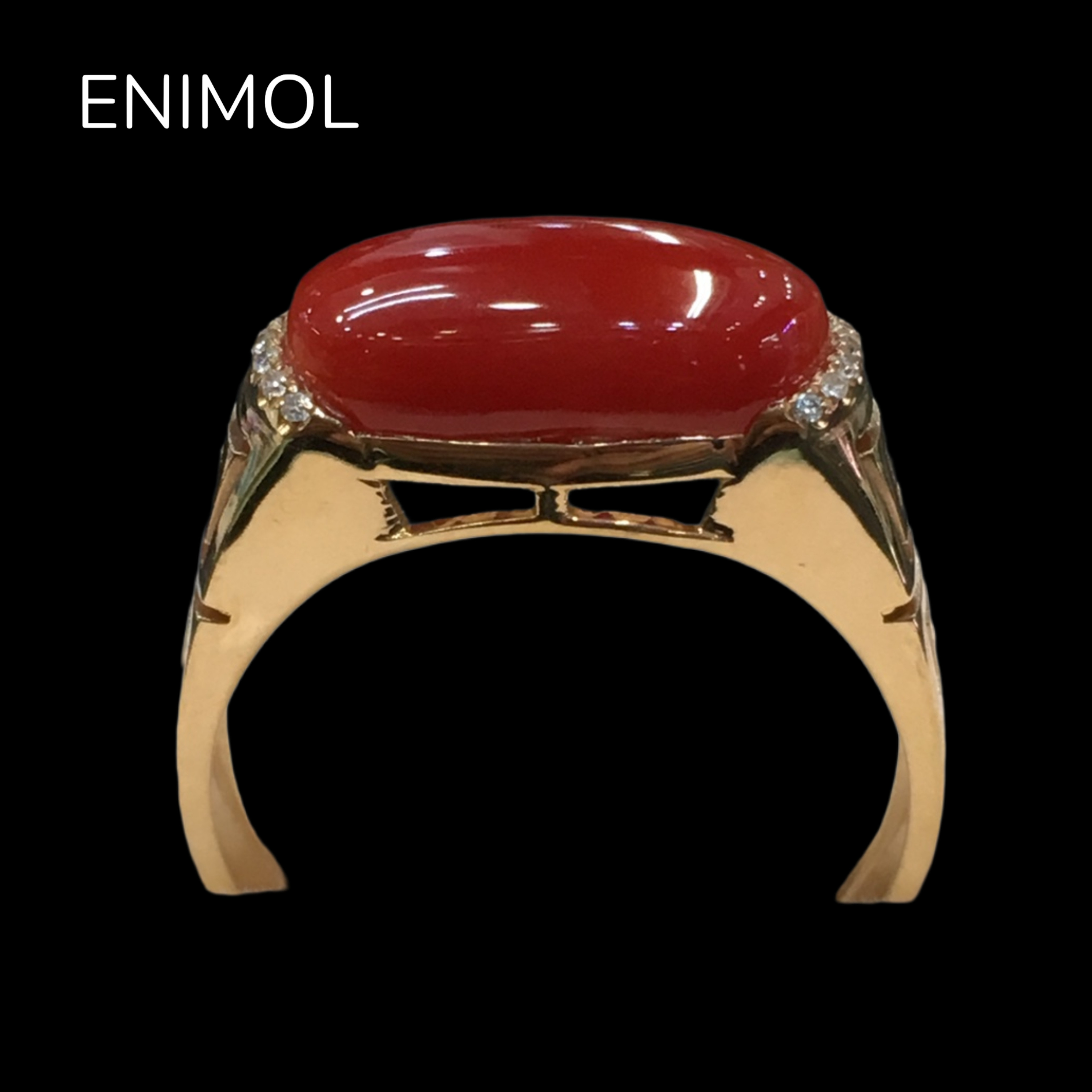 ENIMOL Aka red coral men's diamond ring with certificate