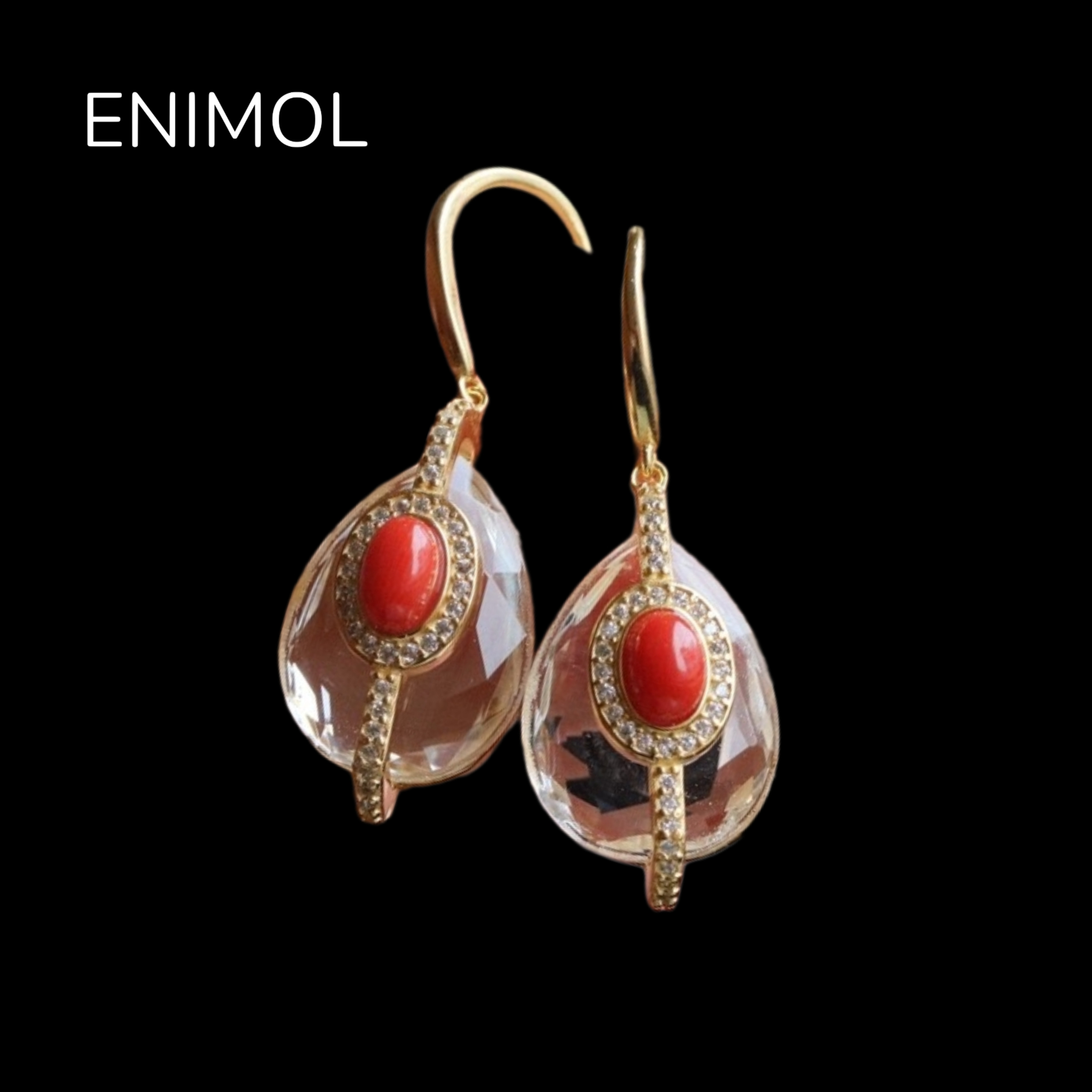 ENIMOL意大利沙丁珊瑚耳环 女耳钩款 搭配水晶气质耳饰情人节礼物,淘宝优惠券,粉丝福利购,淘宝优惠卷