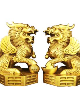 纯黄铜踩八卦麒麟摆件 中式家居吉祥装饰品 玄关客厅摆放手工动物