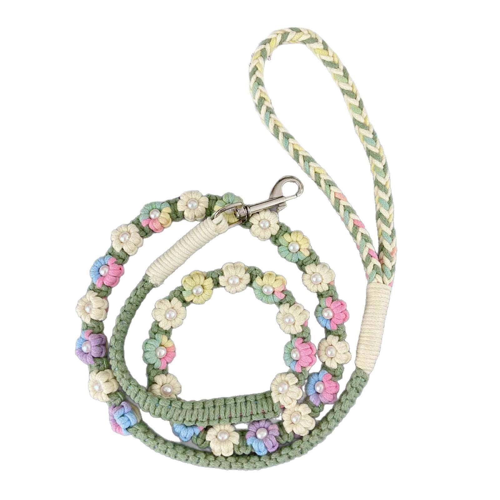 新款宠物用品手工编织雏菊花朵狗狗牵引绳结实耐用遛弯猫咪牵引绳,淘宝优惠券,粉丝福利购,淘宝优惠卷
