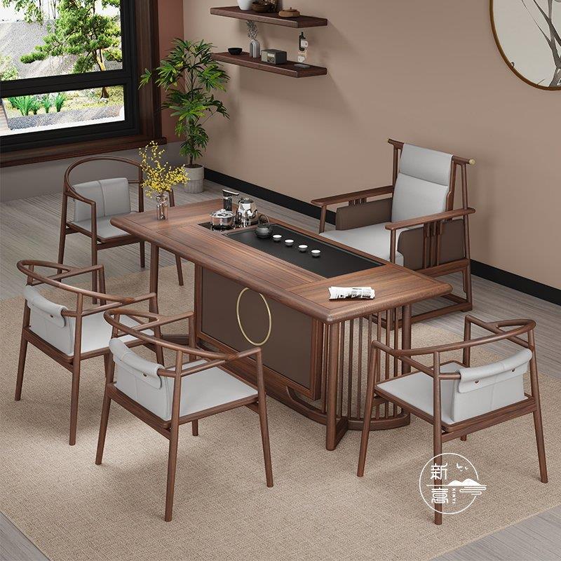 New new Chinese style tea table and chair combination solid wood black walnut Kung Fu tea table and tea set set all in one home tea drinking table