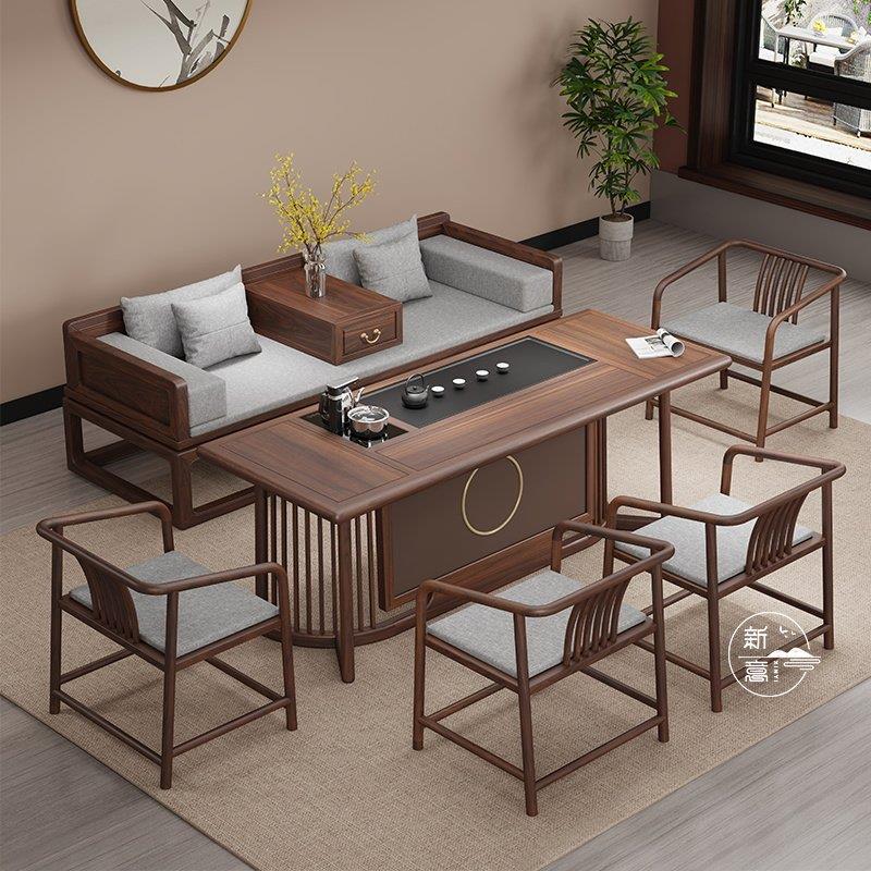 New new Chinese style tea table and chair combination solid wood black walnut Kung Fu tea table and tea set set all in one home tea drinking table