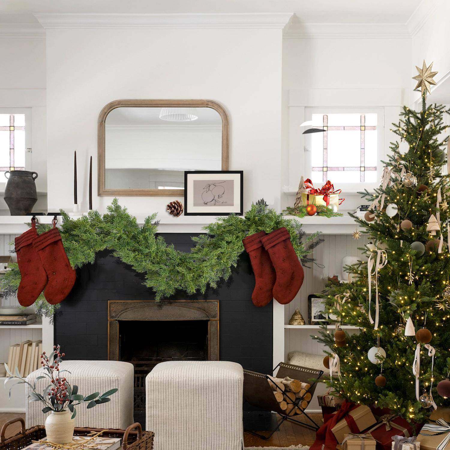 圣诞节装饰品松针柏叶松树藤条感楼梯壁挂餐桌氛围门挂,淘宝优惠券,粉丝福利购,淘宝优惠卷