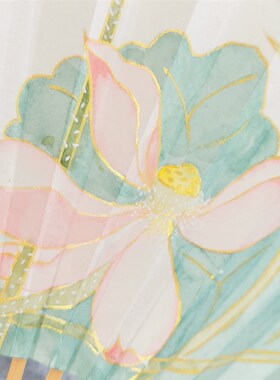 十二花神系列描金莲荷花中国女式古风手绘宣纸折扇汉服配饰定制礼