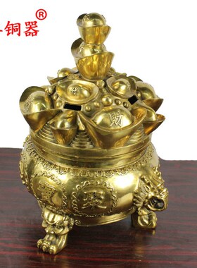 宇卓铜器纯铜聚宝盆黄铜聚宝盆三足开盖聚宝盆工艺品摆件