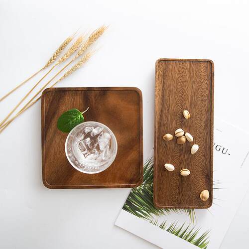 日式简约胡桃木托盘 实木茶盘壶托咖啡店小食盘家用点心盘干泡台 - 图0