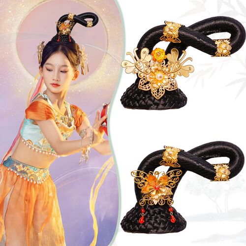 汉服假发古风头饰儿童民族舞蹈发饰百搭飞天敦煌演出敦煌COS嫦娥 - 图1