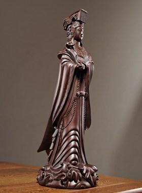 黑檀木雕刻妈祖神像摆件天上圣母妈祖娘娘家居客厅装饰红木工艺品