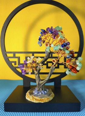 天然黄紫粉水晶树招财树摆件客厅酒柜玄关乔迁新居开业送礼摇钱树