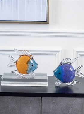 木南高档琉璃亲嘴鱼玻璃摆件简约酒柜玻璃高级感客厅摆件家居饰品