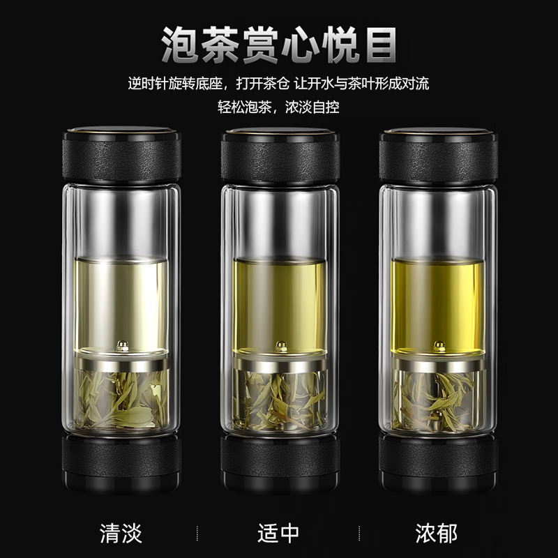 茶水分离泡茶杯男双层玻璃水杯礼品女防烫杯子茶叶高档透明过滤杯 - 图2