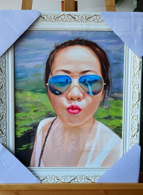 纯手绘油画定制 人物生活照片变肖像油画 写真婚纱照片转写实油画
