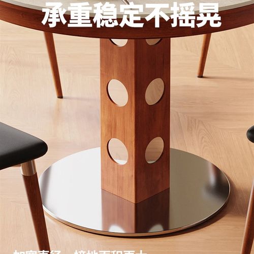 法式覆古实木伸缩餐桌家用小户型饭桌德利丰洞石岩板椭圆折叠桌子 - 图3