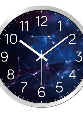 摩门挂钟宝蓝色圆形创意石英钟表家里客厅静音扫秒时钟金属挂壁钟