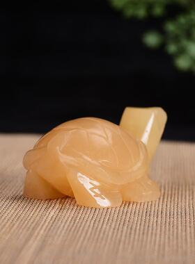 天然米黄玉小乌龟动物装饰鱼缸手把件玩玄关小摆件寿龟玉石小乌龟