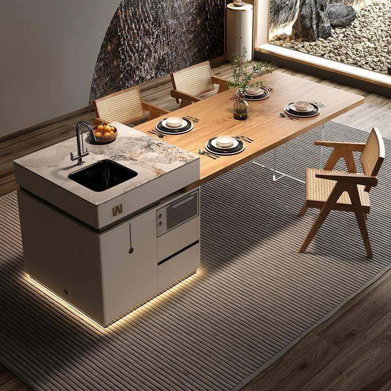 意式高端岛台桌一体可伸缩带微餐波实炉水槽餐CMO木桌家用岩板中,淘宝优惠券,粉丝福利购,淘宝优惠卷