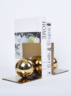 现代简约金属球型书档摆件欧式创意客厅书房桌面办公室壁柜装饰品