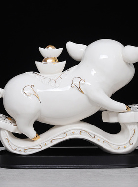 陶瓷猪摆件白色十二生肖招财福贵猪工艺品现代家居客厅玄关摆设