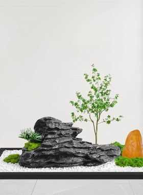 室内装饰仿真石头绿植造景别墅庭院酒店餐厅前台展厅创意装饰摆件