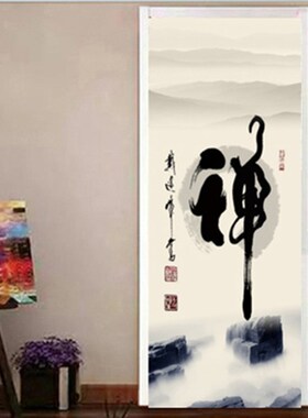 门贴中式墙贴壁画自粘遮丑壁纸整张装饰卧室房门贴纸创意贴画竖版