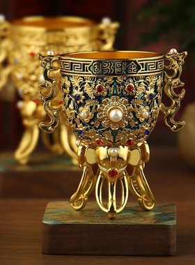 金瓯永固杯摆件奢华复古铜器家居桌面饰品客厅创意酒杯商务礼品